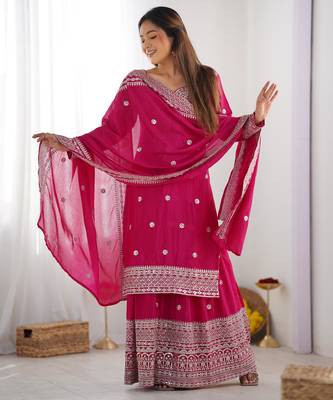 Pink colour chinnon silk heavy embroidery work fully pakistani suit 2