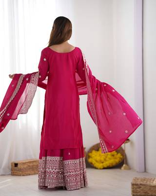 Pink colour chinnon silk heavy embroidery work fully pakistani suit 3