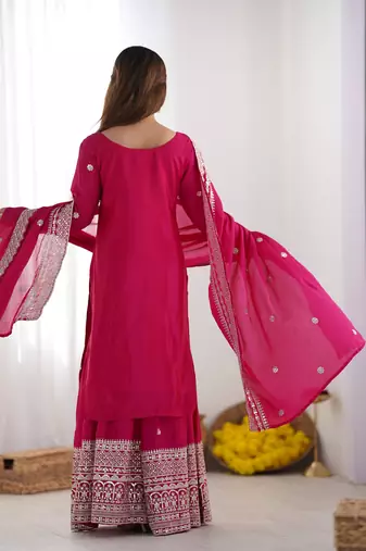 Pink colour chinnon silk heavy embroidery work fully pakistani suit