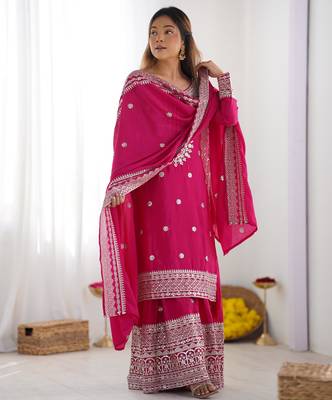 Pink colour chinnon silk heavy embroidery work fully pakistani suit 4