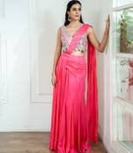 Pink plain georgette saree