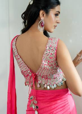 Pink plain georgette saree 2