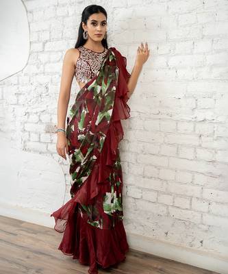 Multicolor printed georgette saree 1