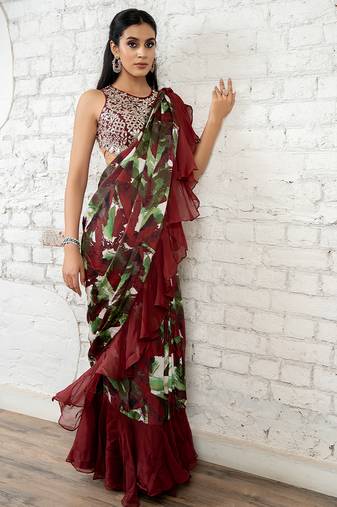 Multicolor printed georgette saree