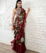 Multicolor printed georgette saree