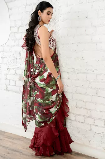Multicolor printed georgette saree