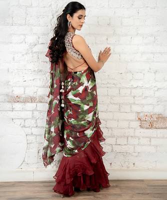 Multicolor printed georgette saree 3