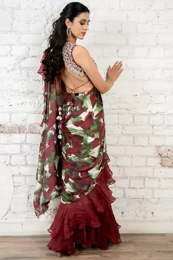 Multicolor printed georgette saree