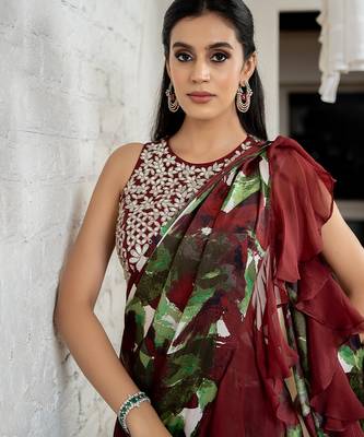 Multicolor printed georgette saree 5