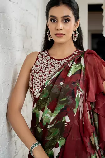 Multicolor printed georgette saree