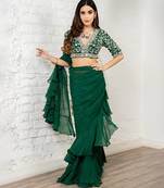 Green plain organza saree