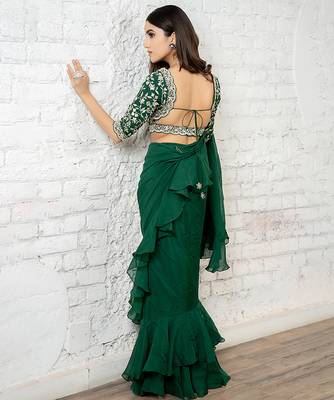 Green plain organza saree 3