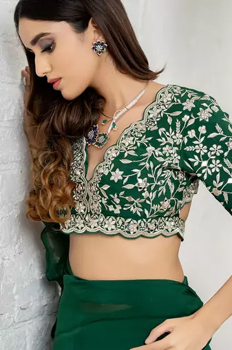Green plain organza saree