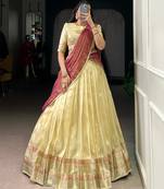 Yellow Zari Weaving Dupion Silk Lehenga Set,Elegant Traditional Style With Stitched Blouse & Dupatta