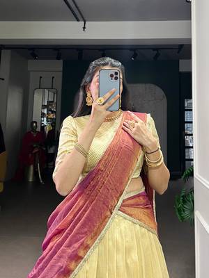 Yellow Zari Weaving Dupion Silk Lehenga Set,Elegant Traditional Style With Stitched Blouse & Dupatta 3