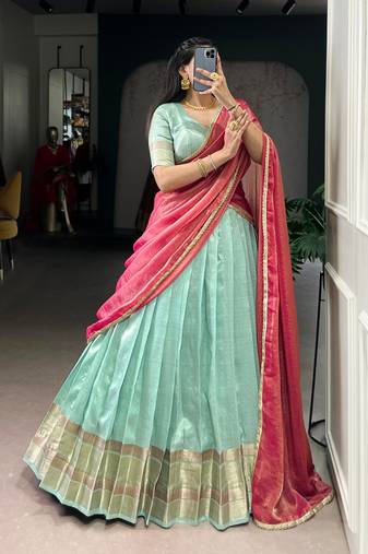 Sky blue Zari Weaving Dupion Silk Lehenga Set