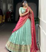 Sky blue Zari Weaving Dupion Silk Lehenga Set