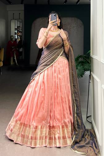 Light Pink Zari Weaving Dupion Silk Lehenga Set