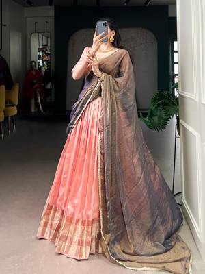 Light Pink Zari Weaving Dupion Silk Lehenga Set 2