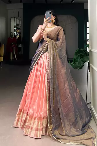 Light Pink Zari Weaving Dupion Silk Lehenga Set