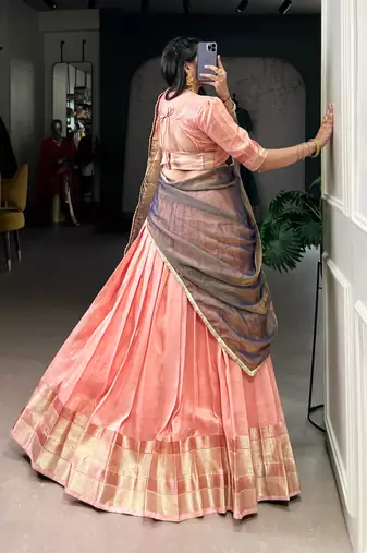 Light Pink Zari Weaving Dupion Silk Lehenga Set