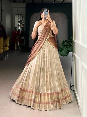 Golden Zari Weaving Dupion Silk Lehenga Set 1