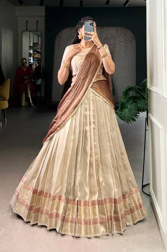 Golden Zari Weaving Dupion Silk Lehenga Set