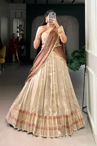 Golden Zari Weaving Dupion Silk Lehenga Set