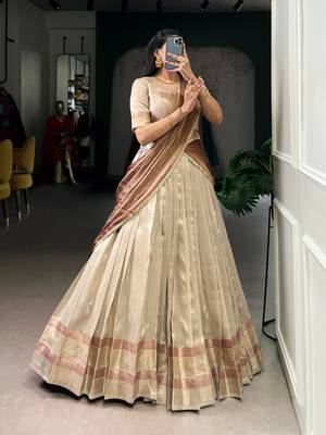 Golden Zari Weaving Dupion Silk Lehenga Set 2