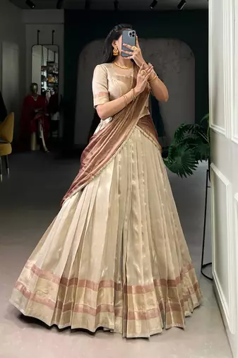 Golden Zari Weaving Dupion Silk Lehenga Set