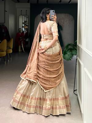 Golden Zari Weaving Dupion Silk Lehenga Set 3