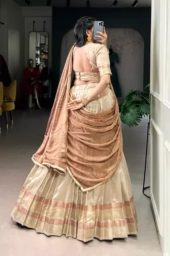 Golden Zari Weaving Dupion Silk Lehenga Set