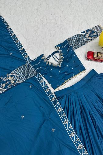 Rama Crep Silk Embroidered Lehenga Choli Set