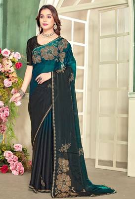 Morpeach handwork zircon work fendi satin two tone saree 1