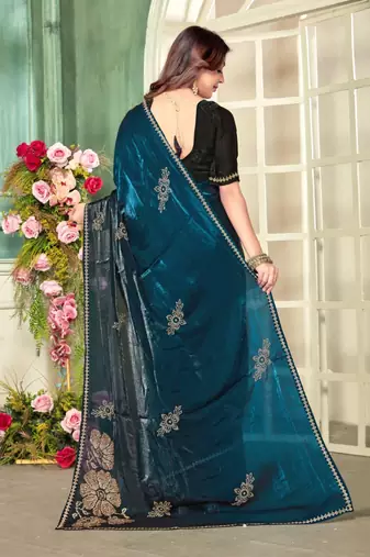 Morpeach color handwork zircon work fendi satin two tone saree