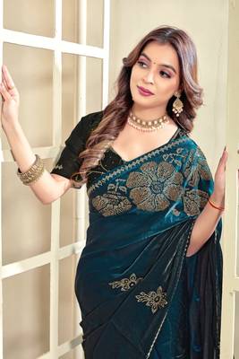 Morpeach handwork zircon work fendi satin two tone saree 3