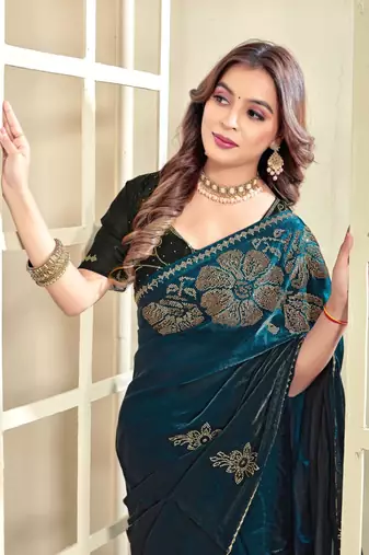 Morpeach color handwork zircon work fendi satin two tone saree
