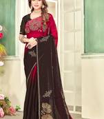 Cheryy red color handwork zircon work fendi satin two tone saree