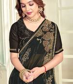 Green color handwork zircon work fendi satin two tone saree