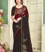 Maroon color handwork zircon work fendi satin two tone saree