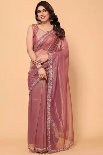 Fancy Embroidery Border Net Saree with Unstitched Plain Blouse Piece