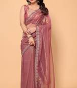 Fancy Embroidery Border Net Saree with Unstitched Plain Blouse Piece