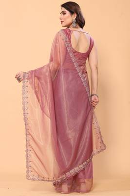 mauve fancy net saree with embroidery border work 4