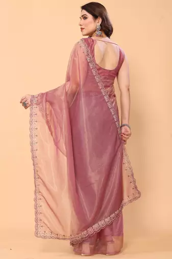 mauve fancy net saree with embroidery border work