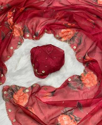 latest summer red floral printed saree for women 1