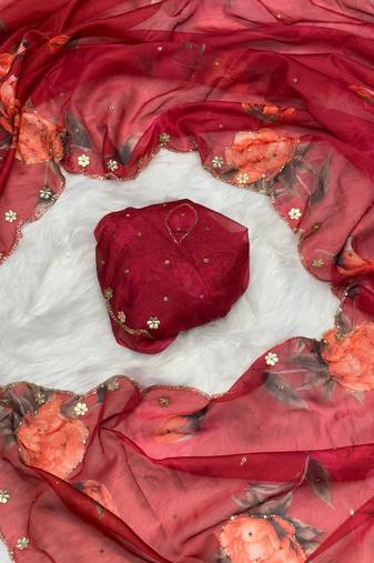 latest summer wedding wear red floral printed saree for women