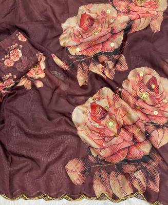 beautiful floral printed tabby silk saree for women with hand embrodiery 5