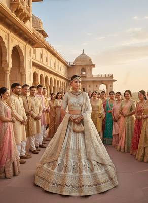 Cream Colour Bridal Wear Silk Lehenga Choli and Dupatta 1