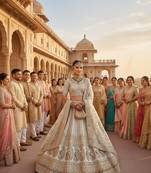 Cream Colour Bridal Wear Silk Lehenga Choli and Dupatta