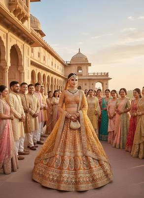 Rust Orange Colour Bridal Wear Silk lehenga choli and dupatta 1